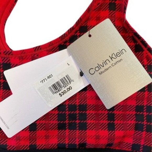 Calvin Klein Modern Cotton Holiday Red Plaid Unlined Bralette Size L NWT $30 - Picture 3 of 4